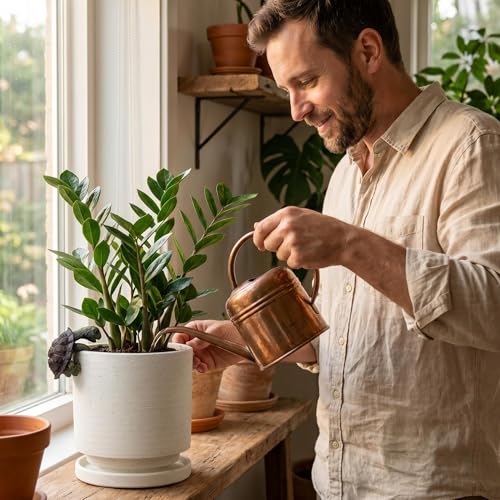 Nihow Ceramic Plant Pot with Resin Figure/Drainage Hole & Saucer,5.7 Inch | White, Cylinder Planters, Art Modem Design, Home Garden Patio Office - color: White+rt, size: 5.7 Inch