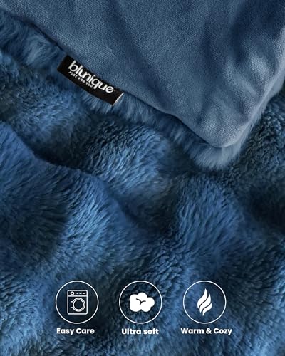 Ultra Soft Cozy Faux Fur Throw Blanket, Fuzzy Plush Thick Bubble Blanket, Oversize Luxury Fluffy Blanket for Couch, Sofa, Bedroom, and Living Room,50x60 Inches,Blue - color: Blue, size: Throw