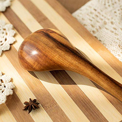 Premium 5 pcs Wooden Spoons For Cooking, Wood kitchen Spatula Utensils set | Acacia Wood Utensil set With Soup Ladle and Wok Spatula, Salad fork for Non-stick Skillet