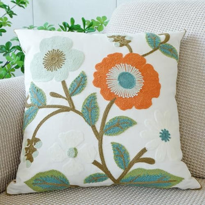 vctops Floral Embroidered Pillow Covers 18x18 Inch Spring Summer Cotton Tufted Throw Pillow Cover Outdoor Garden Cushion Case for Sofa, Bed, Living Room (Flower G,18"x18") - color: Flower G