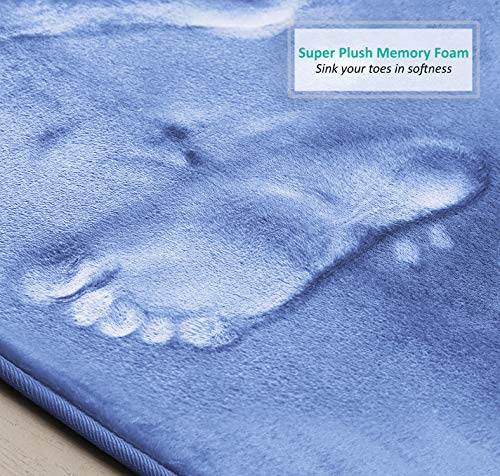 Clara Clark Bathroom Rugs, Ultra Soft Plush Bath Mat for Bathroom, Non-Slip, Velvet Memory Foam Bath Rugs, 20 x 32, Solid Calm Blue