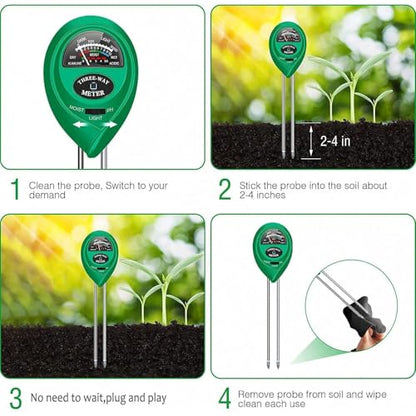 Soil pH Meter, MS02 3-in-1 Soil Moisture/Light/pH Tester Gardening Tool Kits for Plant Care, Great for Garden, Lawn, Farm, Indoor & Outdoor Use (Green)
