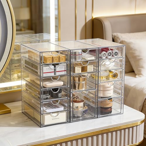 Prsildan 15 Drawers Teacher Toolbox Acrylic Containers, Set of 3 | Clear, Pens Markers Stickers Hardware Storage, Office Desk Kitchen Cabinet Garage Organizer - size: 15 Drawers