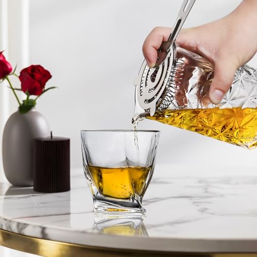 Cocktail Mixing Glass with Strainer Set, Bartender Gifts for Men | 24 oz Crystal Stirring Glass with 304 Stainless Steel Strainer, Elegant and Professional Barware Tools, Housewarming Gift