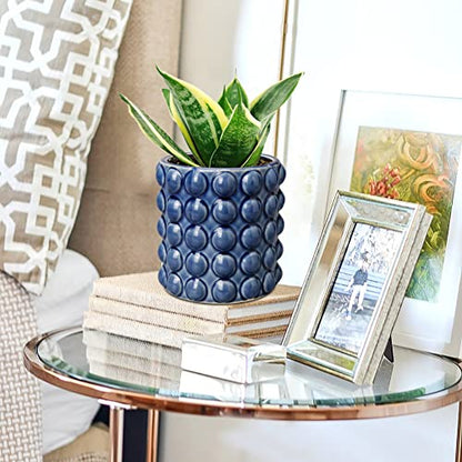 6 Inch Ceramic Planter Pot for Indoor Plants with Drainage Hole Bubble Flower Planter Hobnail Plant Pot Garden Planter Blue Succulent Plant Pot Utensil Holder - color: Blue # 6 Inch