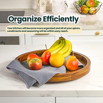 TIDITA 16" Wooden Lazy Susan Organizer for Cabinet, 360° Rotation, High Rim | Solid Acacia Wood, Non-Skid Pads, Swivel Round Lazy Susans Turntable for Countertop, Decorative Tray, Cheese Board, Multi-Use - size: 16 Inch