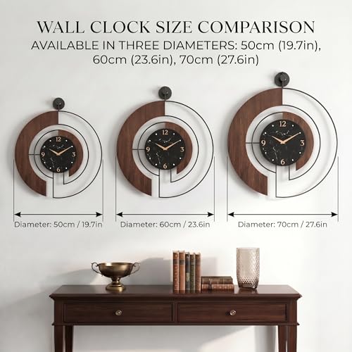 Modern Walnut Marble Dial Wall Clock, Large Wood Metal Frame Silent Non Ticking Wall Clocks for Living Room, Bedroom Decoration, Contemporary Home Wall Decor Gift Idea, 22 in - size: 1.Large(22 in)