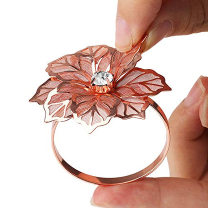KPOSIYA Flower Napkin Rings Holder Metal Rose Gold Napkin Rings Set of 12 for Wedding Party Holiday Banquet Christmas Dinner Delicate Serviette Buckles Decor Favor (12, Rose Gold) - size: 12 pcs, style: Rose Gold