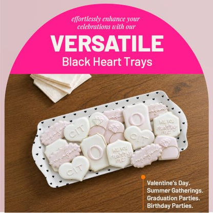 Black Heart Melamine Serving Tray with Handles Lightweight Party Platter | By Sprinkles & Confetti Shatter-Resistant BPA-Free Dishwasher Safe Charcuterie Desserts Appetizers Entertaining Holiday - color: Black Heart