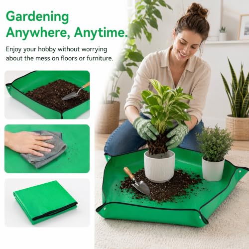 Extra Large Repotting Mat for Indoor Plant Transplanting and Mess Control Thickened Waterproof Potting Tray Foldable Potting Mat Portable Gardening Mat Garden Gifts(26"x 26") Green - size: 26 x 26 Inch, Green