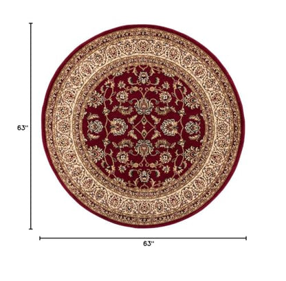 Well Woven Barclay Collection Sarouk Red 5 ft Round Rug - for Living Room, Bedroom, and Dining Room - color: Red, size: 5'3" (Round)