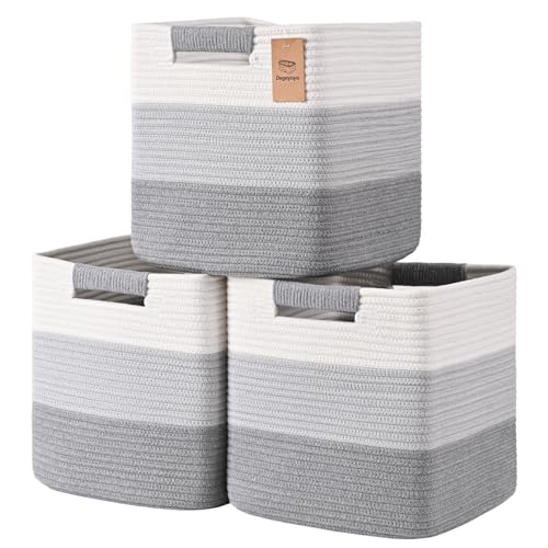 13 Inch Storage Cubes, 3 Pack Cube Storage Bins for Organizing, Cotton Rope Woven Baskets for Shelves, Bathroom, Kids Room, Closets, Baby Nursery - color: Gradient Gray, size: 13"×13"×13" - 3Pcs