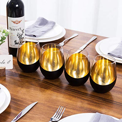 MyGift Black Wine Glasses Set of 4, Black and Gold Cups 18 oz with Metallic Angled Design, Wedding Party Home Bar Birthday Housewarming Gift - color: Black (Set of 4)