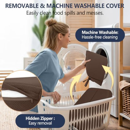 Chair Cushions for Dining Chairs Set of 4, 17" x 16" x 2.5" Thick D-Shaped Seat Cushions with Removable Washable Cover and Ties, Non-Slip Chair Pads for Kitchen, Indoor Dining Room (Brown) - color: Brown