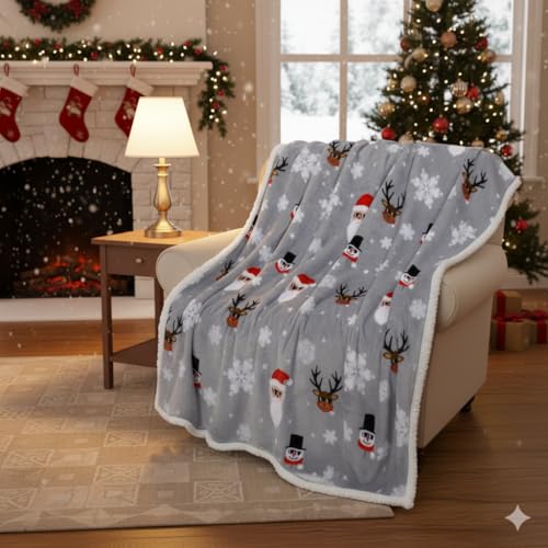Catalonia Christmas Sherpa Throw Blanket, Xmas Theme Throws, Plush Fleece Couch Blanket |Super Soft, Comfy, Cozy, Fluffy, Warm | 50x60 inch, Ugly - color: Santa Deer Grey, size: 50"x60"