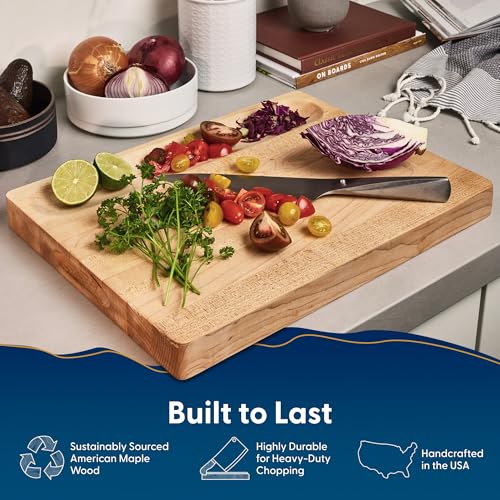Sonder Los Angeles Winsome Hard Maple Wood Cutting Board, 17x13x1.5 in | Made in USA, Non-Toxic, Edge Grain, Juice Groove & Crackerwell for Charcuterie & Meal Prep, Built-in Handles, Gift Box, 8 lbs - color: Winsome | Maple | Edge Grain