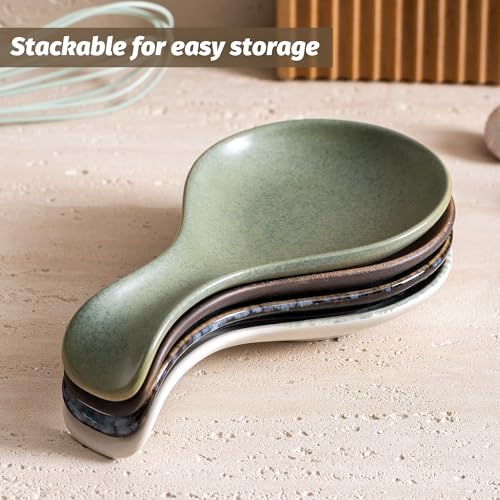 Ceramic Spoon Rest for Stove Top, 8 Inches Large Spoon Holder for Kitchen Counter, Porcelain Utensil Rest, Housewarming Christmas Gift, Dishwasher Safe Heat-Resistant, Ice-Flecked Smoke White(1 PC) - color: Ice-Flecked Smoke White
