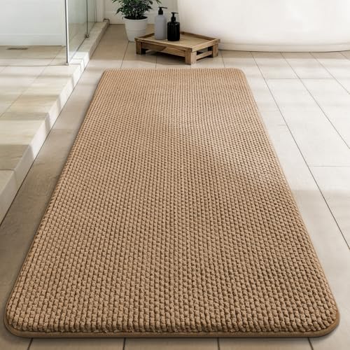 Bathroom Rugs 24x47, Extra Thick Soft Absorbent Chenille Bath Rug Non-Slip Quick Dry, Machine Washable Bath Mats for Bathroom, Floor, Tub and Shower, Home Decor, Beige - color: Brown, size: 24" x 47"