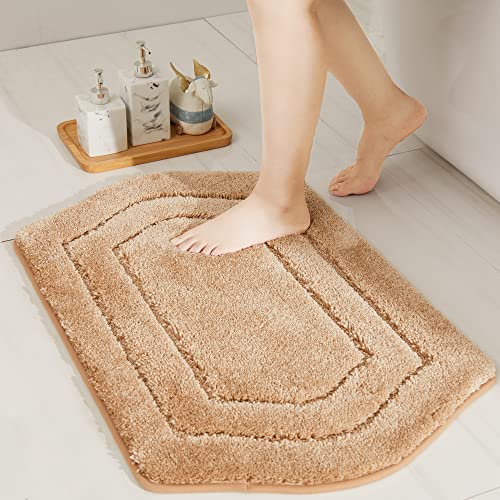 COSY HOMEER Non-Slip Bath Mat Extra Thick Absorbent Plush Washable | 20"x32" Beige Non-Slip Extra Thick Plush Absorbent Machine Washable Bath Mat Bathroom Rug Floor Tub Shower - color: Beige, size: 1'8" x 2'8" (Oval)