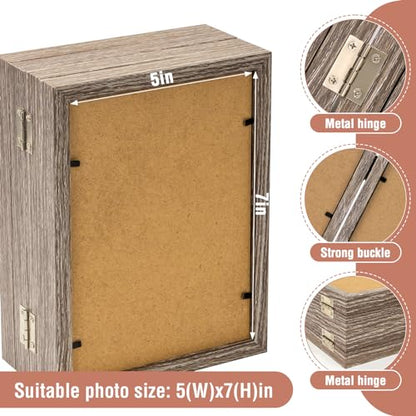 POILKMNI 5x7 In Four Picture Frame 4 Hinged Photo Frame with 4 Openings | Natural Wood Foldable Photo Frame High Definition Acrylic for Mothers Day Father's Day Christmas Gift, Family Picture, Gray - color: Gray, size: 5x7