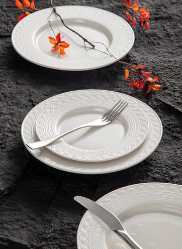 4-piece set, ceramic tableware set, relief plate and bowl set, microwave and dishwasher compatible tableware set, shatterproof and scratch resistant dinner set, irregular edge design, white - color: style - 6