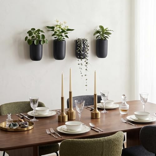 MyGift 7.5 Inch Wall Mounted Modern Matte Black Ceramic Cylindrical Plant Containers, Floating Succulent or Herb Planter Pots, Vertical Hanging Flower Vases, Set of 4 - color: Matte Black (7.5 Inch)