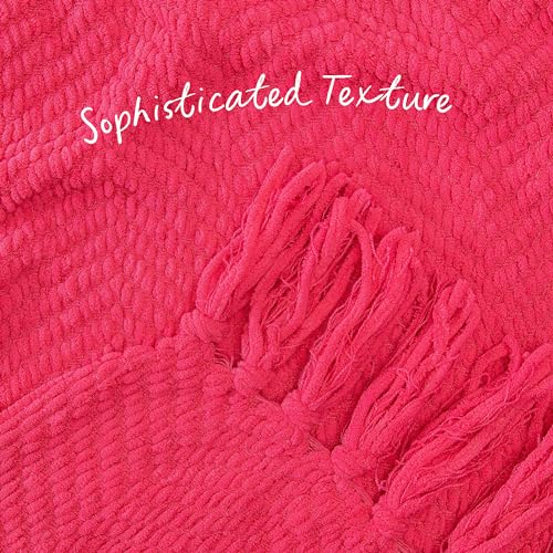 Chanasya Premium Textured Knit Throw Blanket with Tassels - Soft, Cozy Blanket for Couch, Bed, Living Room - 50" x 65” - Azalea - color: Azalea
