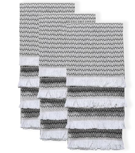 TWINY threads Set of 12 100% Cotton Kitchen Towels, 16"x26", Soft, Black | Chevron Weave Dish Cloths & Rags, Absorbent, Quick Drying, Washable, Reusable, Tea Towel for Baking, Cleaning & Drying Use - color: Chevron, Black, size: 26" x 16" (Set of 12)