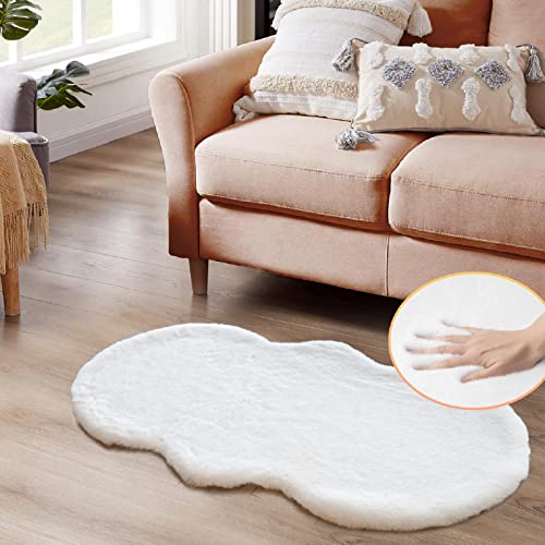 ORINOVA White Faux Rabbit Fluffy Fur Rugs for Bedroom Machine Washable Furry Area Rugs for Living Room Smal 2x4 Shag Runner Rug Nursery Rug - color: White, size: 2' x 4' (Oblong)
