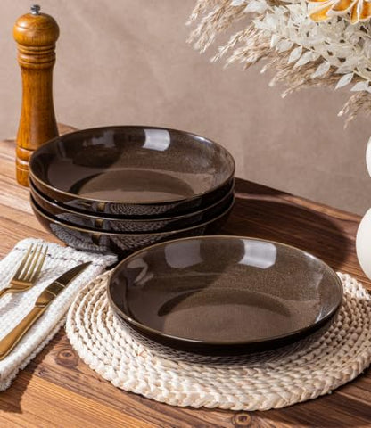 LERATIO 9.0" Ceramic Pasta Bowls Set of 4,38oz Large Stoneware Bowls Set | Reactive Glaze Serving Bowls Set,Wide Bowl for Pasta,Salad,Fruit & Noodles,Housewarming & Wedding Gift-Chestnut - color: Coffee, size: Set of 4