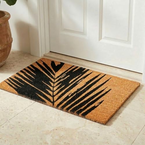 Fab Habitat Non Slip Doormat - Durable, Thin - Natural Coir & Rubber - Entryway, Front Door, Porch, Patio - Summertime Palm Leaf Black/Natural (18" x 30" Non-Slip) - color: Summertime Palm Leaf, size: Large (18 x 30 inch) - Extra Thin, Low Profile