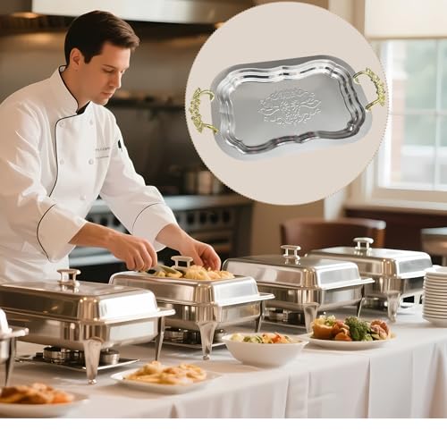 Silver Serving Tray With Handles – BBQ Tray Decorative Platters for Wedding Anniversary Birthday Holiday Gatherings Buffet Charcuterie Serving Rectangular 2 Pack