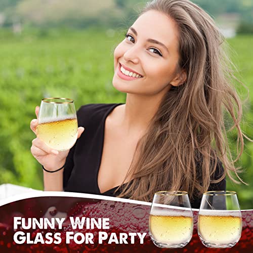 Mimorou Stemless Wine Glasses & Gold Rim, Set of 8, 15 oz Red Wine Glasses | Gold Rimmed, Elegant Style, Stable Base Prevents Tipping, for Wedding Party Events or Daily, as a Housewarming Gift