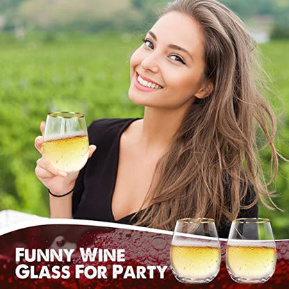 Mimorou Stemless Wine Glasses & Gold Rim, Set of 8, 15 oz Red Wine Glasses | Gold Rimmed, Elegant Style, Stable Base Prevents Tipping, for Wedding Party Events or Daily, as a Housewarming Gift