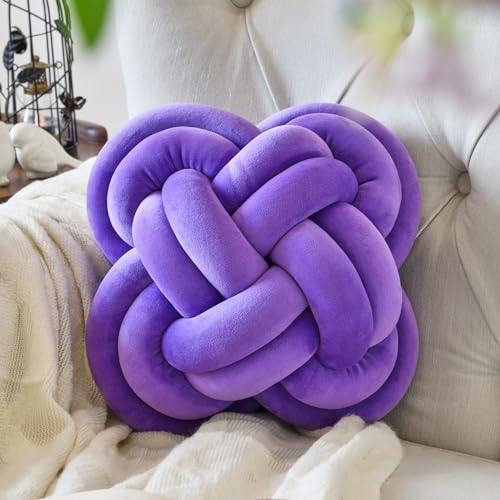 Knot Pillow Ball, 12" Decorative Throw Pillows for Couch Bed, Dark Purple | Decor Knotted Square Floor Pillow Cushions with Velvet Fabric for Bedroom Living Room - color: Dark Purple