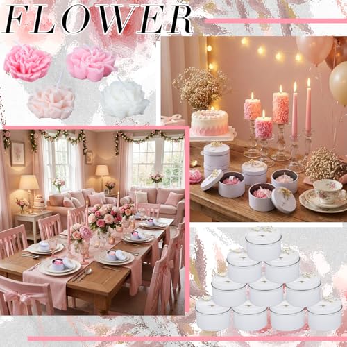 Threlaco 12 Pcs Flower Bridal Candles Set Bridesmaid Gift,Pink Gradient | 2" Wax Scented Candle Bulk, with Dried Flower and Cans, for Wedding Shower Proposal Anniversaries Women Christmas Party Favor - color: Pink Gradient