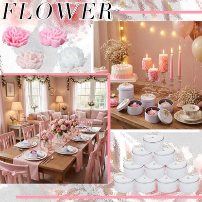 Threlaco 12 Pcs Flower Bridal Candles Set Bridesmaid Gift,Pink Gradient | 2" Wax Scented Candle Bulk, with Dried Flower and Cans, for Wedding Shower Proposal Anniversaries Women Christmas Party Favor - color: Pink Gradient