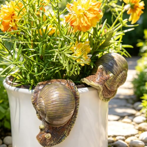 Resin Snail Plant Pot Decorations Pots 5.9 * 3.3 * 4.3 inch | Snail Flower Pot Huggers Climbing Statue for Flower Pots Indoor Plant Decorations Vase Miniature Fairy Garden Climbing Statue - color: Brown