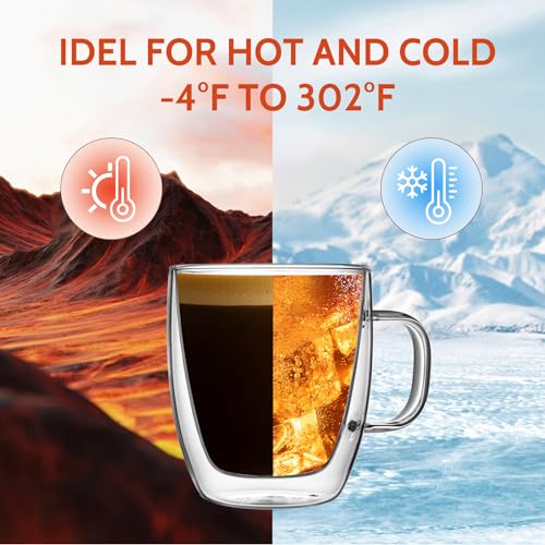 Sweese 12.5 oz Double Wall Glass Coffee Mugs Set of 2 - Insulated for Espresso, Latte, Tea Beverages - style: set of 2
