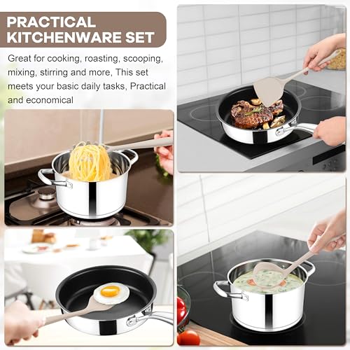 TeamFar Silicone Cooking Utensils Set, 8 PCS Kitchen Utensils Set, Khaki | 446°F Heat Resistant Turner, Spatula, Spoon, Whisk, Kitchen Cooking Gadgets Tools, for Nonstick Cookware, Dishwasher Safe - color: Khaki