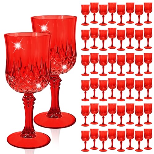 48 Pcs Red Plastic Wine Glasses,Plastic Goblets for Parties | Vintage Wine Glasses Bulk, Reusable, Drinkware Cups, Wedding, Party, Reception, Event Supplies,Table Decoration - color: Red