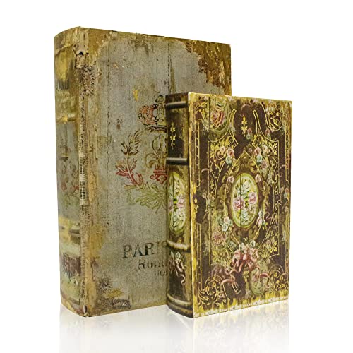 Decorative Book Box Set of 2, Trinket Keepsake Storage | Boxes Shaped Storage Box Vintage Style Decorative Book Boxes Antique Books for Decoration Medal Pattern - color: Medal Pattern-Set of 2