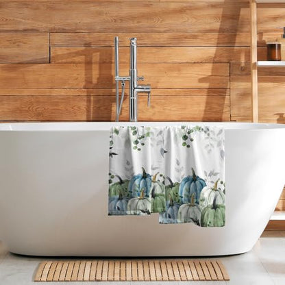 Imiss Autumn Leaves Hand Towels 14.4 x 28.3 Inch Set of 2 Blue Pumpkin Fall Thanksgiving Bathroom Towel Soft Absorbent Tea Towel Drying Baking Towels for Kitchen Hotel Spa Gym - color: Blue Pumpkin