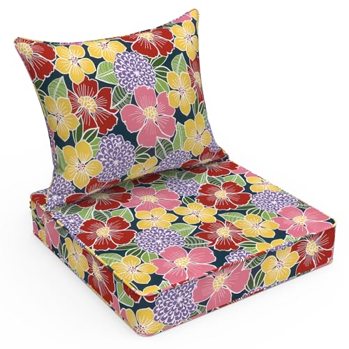 LVTXIII Outdoor Deep Seat Cushion Patio Seat and Back Cushion Set Seasonal Chair Cushion for Dining Arm Chairs, Wicker Chairs and Garden Furniture Decoration, 22"x22"x4", Flower Bloom - color: Flower Bloom, size: 22x22x4