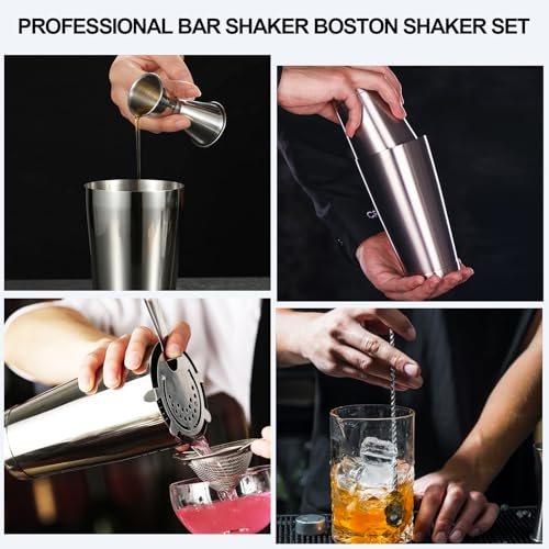 Mwellewm Cocktail Shaker Boston Shaker Set 15 Pcs Professional Bartender Kit Bar Shaker Stainless Steel Drink Shaker Bartending Martini Shaker Tin Mixed Alcohol Shaker Tool for Beginner(Silver) - color: Silver