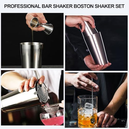 Mwellewm Cocktail Shaker Boston Shaker Set 15 Pcs Professional Bartender Kit Bar Shaker Stainless Steel Drink Shaker Bartending Martini Shaker Tin Mixed Alcohol Shaker Tool for Beginner(Silver) - color: Silver