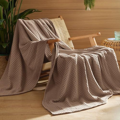 Bedsure Lightweight 100% Cotton Waffle Blanket, Throw XL, Coffee Brown | Summer, Breathable, Soft, Comfort, Light, Thin, Textured, Bed, Couch, Sofa, Chair, 50"x70", Sheet Blanket, Cozy Gifts - color: Coffee Brown, size: Throw Xl (50" X 70")
