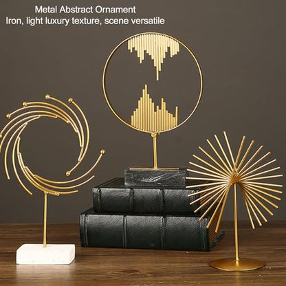 Metal Table Top Decor, Geometric Lines Sculpture Light Luxury Abstract Ornament with Base Modern Metal Sculpture for Home
