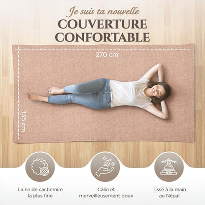 Cashmere Blanket – Hand Woven 100% Pure Wool Throw Blanket, 135 x 270 cm – Plain Cozy, and Soft Blanket for Bed, Sofa, or Couch - Made in Nepal - color: Brown