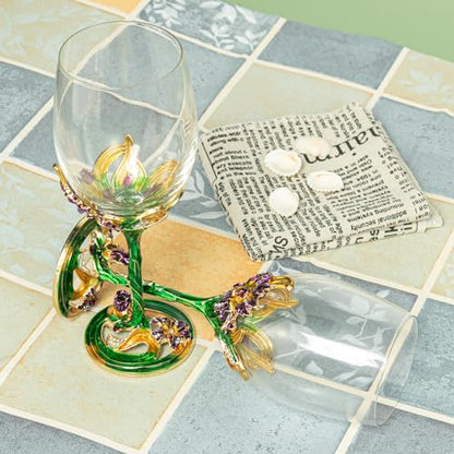 Comeon Flower Wine Glasses Hand Painted Wine Glasses Green 2 Set | Green Enamels Floral Design, Included Gift Box, Transparent Glass, Long Stem Crystal Red Wine Glasses - color: Green/ 2 set (gift box)